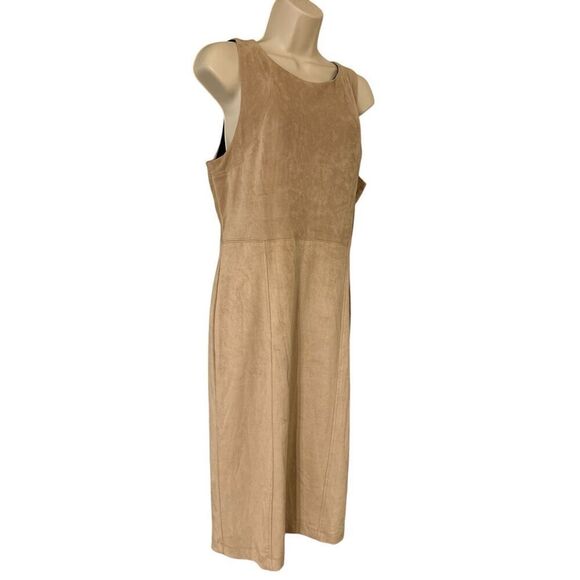 Metaphor Womens faux suede dress Tan Size Large stretchy body con sleeveless NWT - Picture 2 of 8